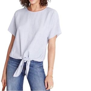 Madewell Light Blue Striped Tie-Front Blouse